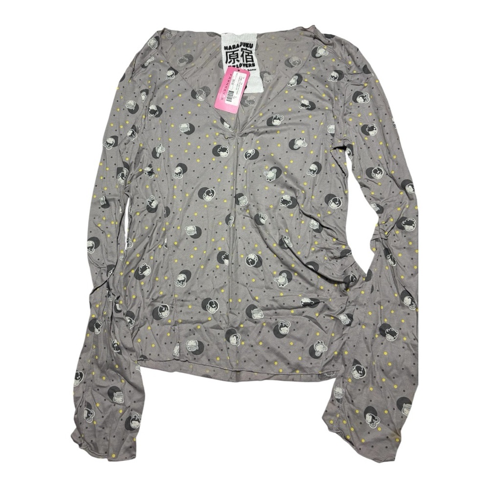 Harajuku Lovers XL Gray Long Sleeve Top with Yellow Accents